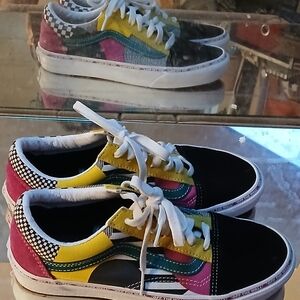 Vans Black and Yellow Old Skool Sneakers with Classic Waffle Outsole